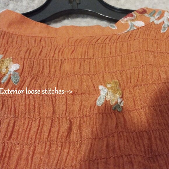 Fig & Flower Blouse XL Floral Artisan Embroidered Boho Cottagecore Smocked Back - Picture 8 of 10